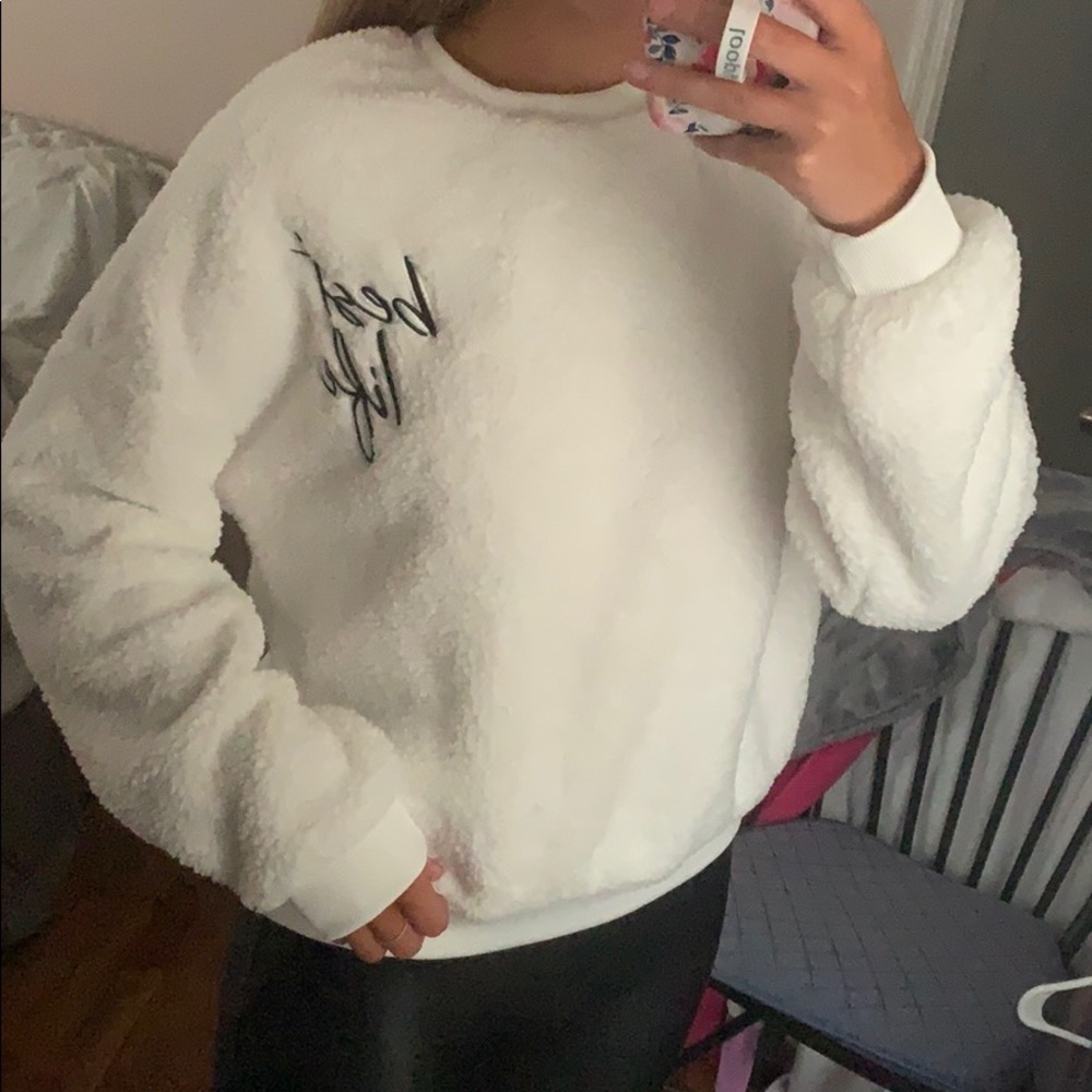 White fluffy crew neck